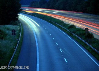 at night Lanzeitbelichtung der A7 bei Fulda